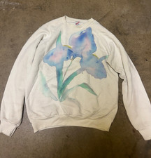 Vintage 1980s Floral Crewneck Sweatshirt Pastel Flower Graphic Made in USA -Med