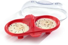 Norpro Red Silicone Microwave Double Egg Poacher, Easy Clean Food Removal