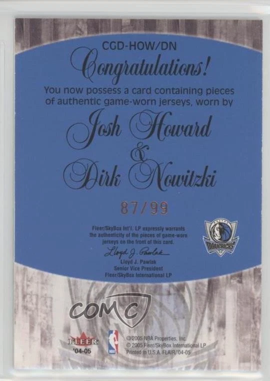 2004 Flair Courting Greatness Джерси Двойной /99 Дирк Новицки Джош Говард Новитки - Изображение 2 из 2