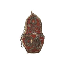 ANTIQUE VICTORIAN FOLK ART VICTORIAN BEADED SLIPPER SHOE WALL POCKET HOLDER