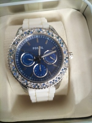 FOSSIL ES 2871 STELLA MULTI BLUE COLOR SWAROVSKI BEZEL STONE CRYSTALS, NEU.