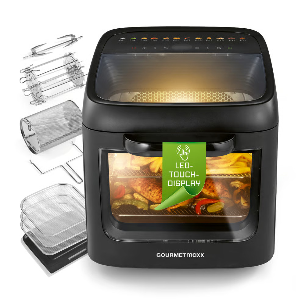 Friggitrice ad aria calda XXL 12,5 L Airfryer spiedo girevole finestra pollo ... foto 2