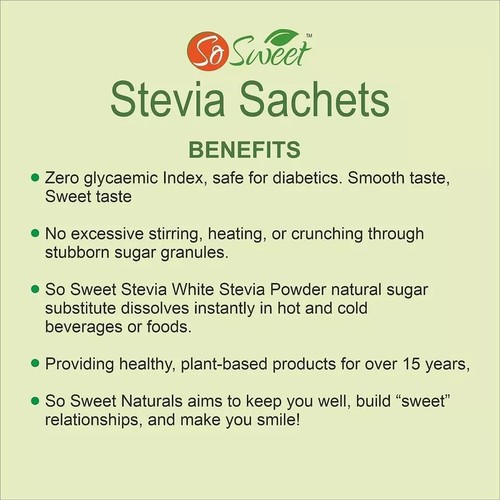 So Sweet Stevia (50 Sachets) Zero Calorie 100% Natural Sweetener - Sugar Free - Picture 6 of 6