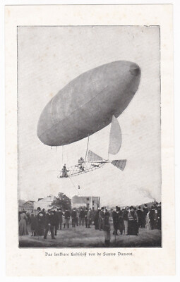 Das lenkbare Luftschiff von de Santos Dumont Zeppelin alte Abbildung