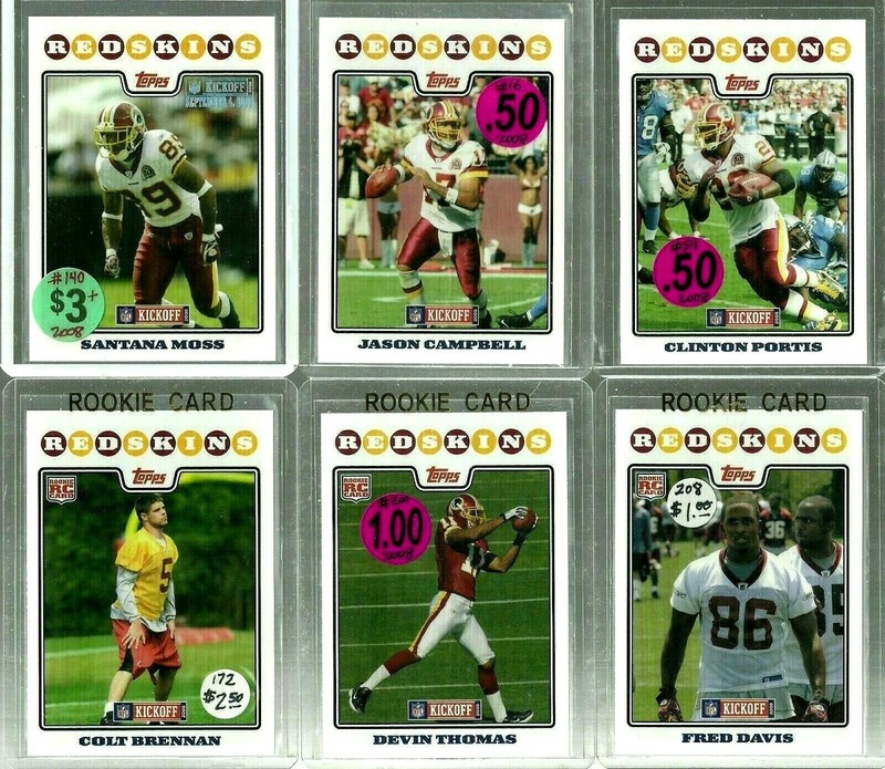 Redskins 2008 Kickoff Santana Moss Silver #0283/1349 Brennan Thomas & Davis RC +
