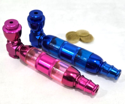 Pink and blue set of 2 metal anodized pipes 4'' long plus screens