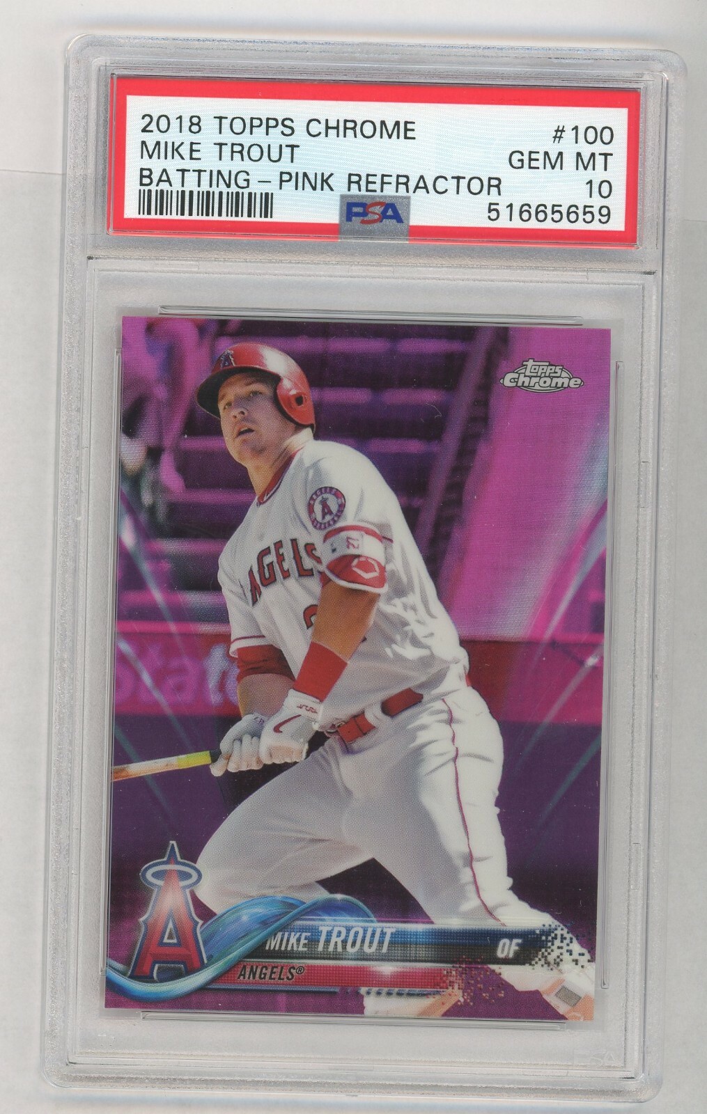Mike Trout 2018 Topps Chrome #100 Batting Pink Refractor PSA 10 Anaheim Angels