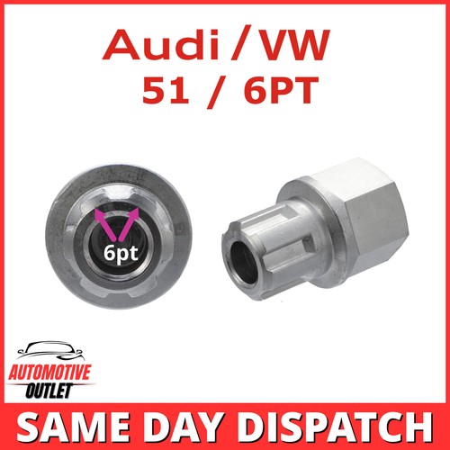 LOCKING WHEEL NUT SECURITY KEY 51 / 6PT SPLINE RIBS FOR AUDI SEAT SKODA VW