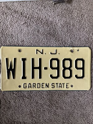 Expired 1960s New Jersey Beige “N.J.” License Plate - WIH 989