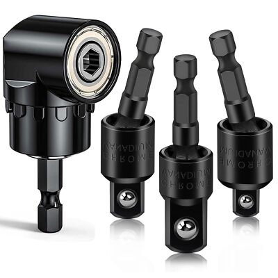 Flexible Drill Bit Extension Set w/ Right Angle Drill Attachment for Power Drill