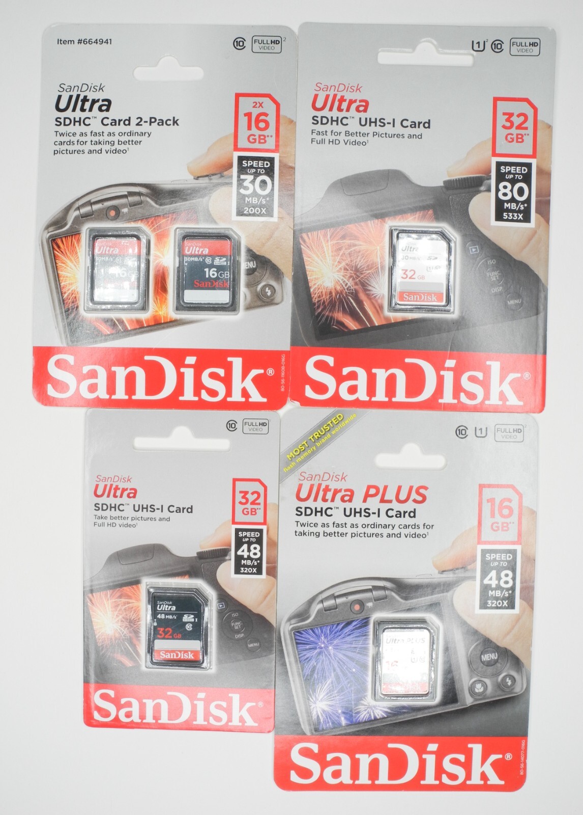 NEW Lot Of 5x SanDisk 16GB / 32GB SDHC Camera Memory Cards