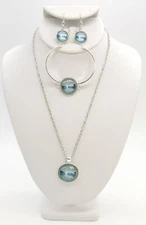 New 19" Silver Tone Blue Tree Of Life Pendant Chain Necklace/Bracelet/Earrings