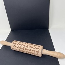 Cat Design Imprint Cut Out Wood Embossing Wood Rolling Pin 13" Long