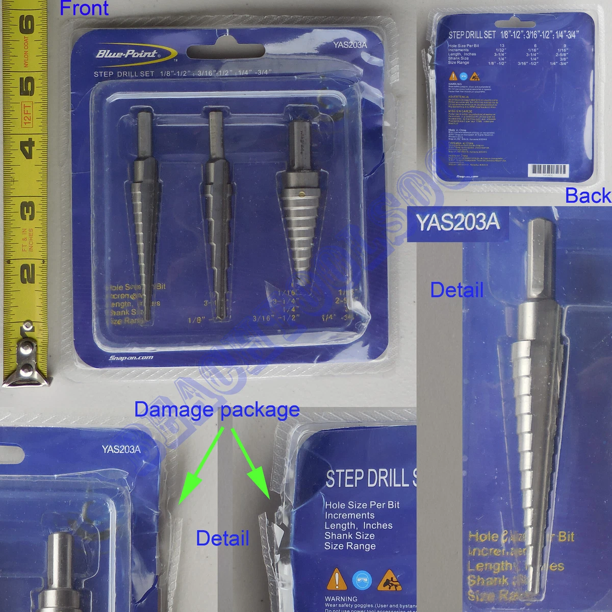New Blue Point Step Drill Bit 3 Pcs Set YAS203A Trademark of