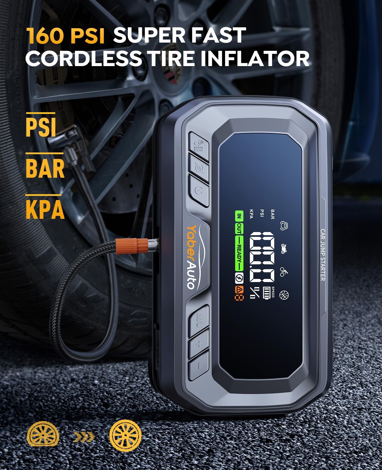 Car Jump Starter with Air Compressor 6000A 160PSI Portable Jump Starter LargeLCD