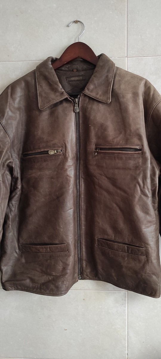Vintage Trapper Motorcycle Biker Nappa Leather Mens Brown Jacket