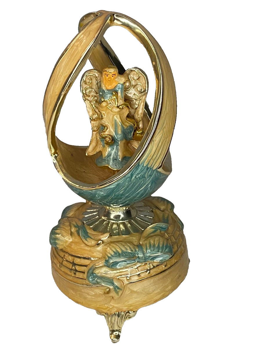 ANGEL * EGG * MUSIC BOX BY COLECTIONS ETC. Porcelain Rotating