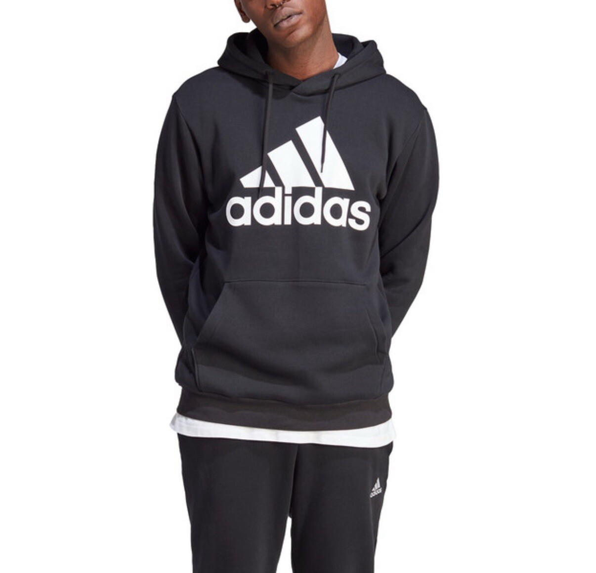 adidas Essentials Fleece Big Logo Hoodie Black White Mens IB4024