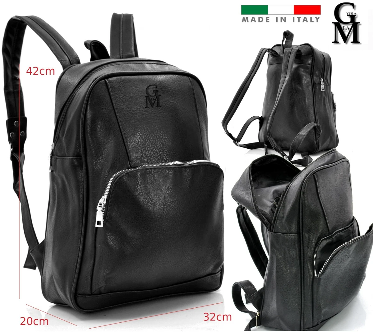 Zaino nero GM ufficio zip nuovo uomo donna classico tasche pelle sportivo  lavoro