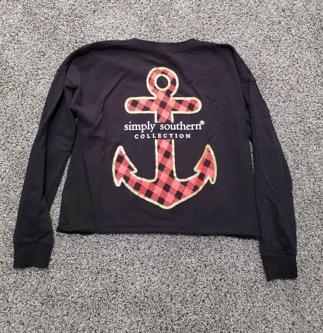 Simply Southern  Shirt Christmas Long Sleeve Small Nautical Womens Crop