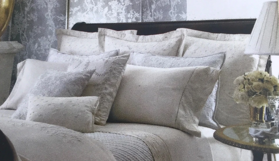 NIP RARE RALPH LAUREN WHITEHALL JACQUARD EMBROIDERED PAIR OF EURO SHAMS ~ SILK - Image 3 of 4