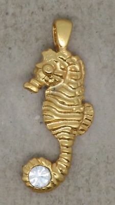 Pendentif Vintage Plaque Or Avec Strass - Petite Taille, Ovale, Brillant, Bijou Ancien Doré