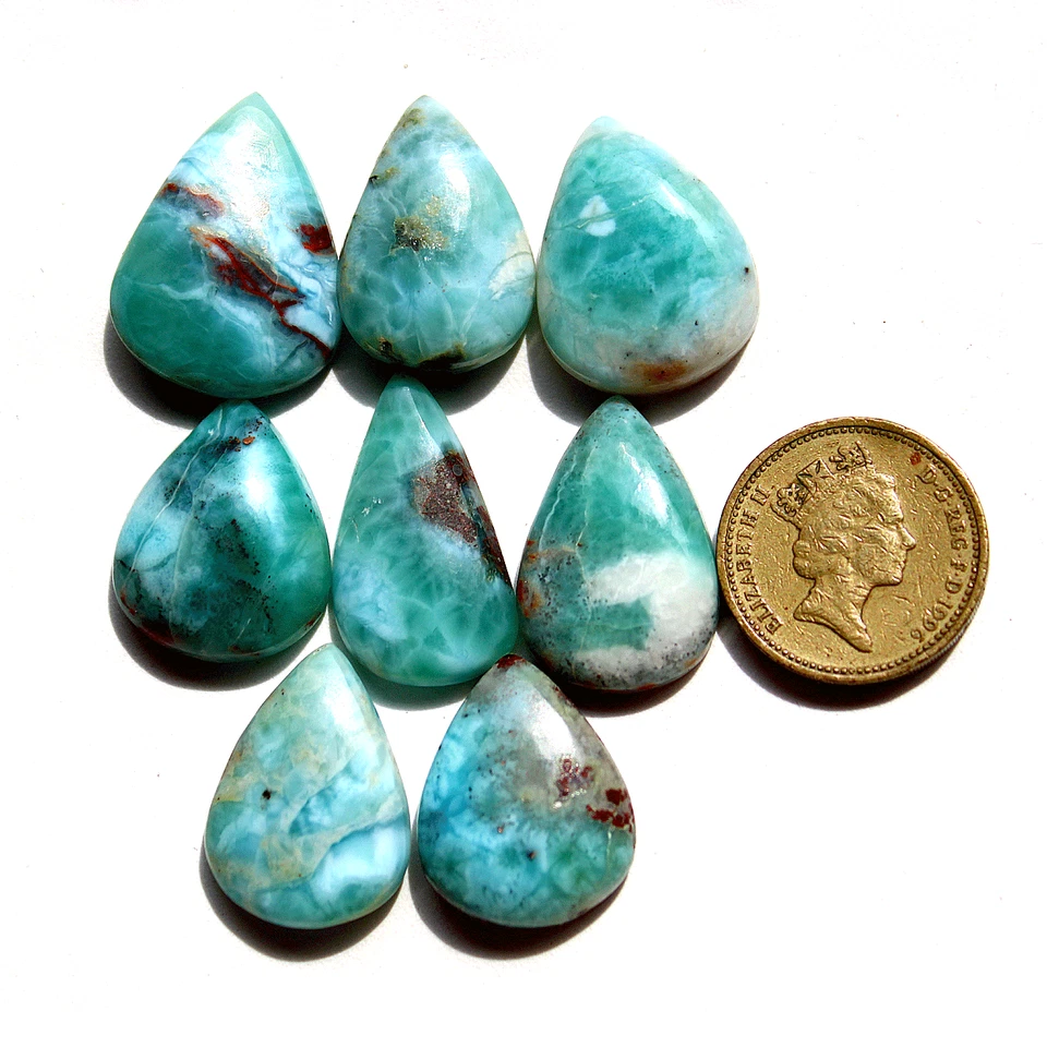 8 Piezas Piedras Preciosas Cabujón Pera Natural Dominicano Larimar Alta Calidad 22.8mm-27mm Foto 4 de 4