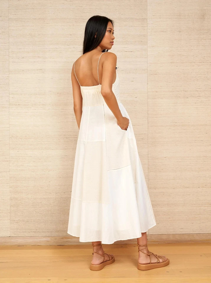 Vestido midi LA LIGNE Marfil Natural Patchwork Diosa Etérea Celeste GRANDE 10/12 Foto 3 de 4
