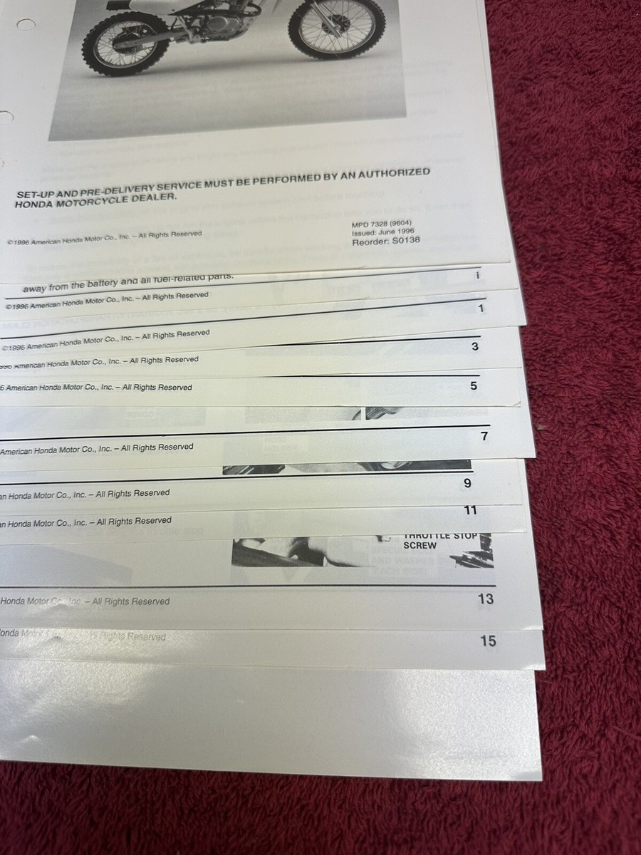 Honda XR80R 1997 97 Set up Instructions Manual Official OEM