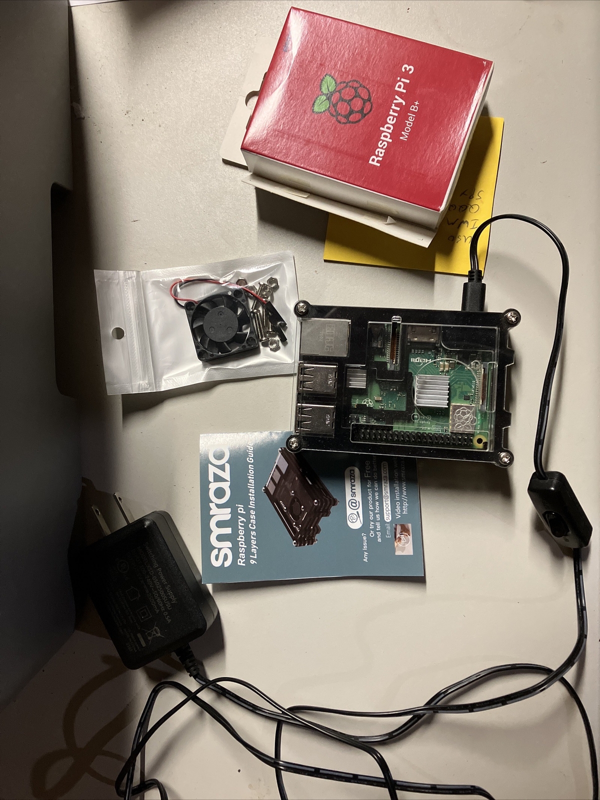 Raspberry Pi 3 B+ Plus Rev 1.3 with Heat Sinks, Case and power supply