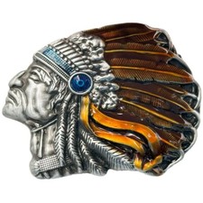 INDIAN CHIEF BUST HEAD Belt Buckle COLOR Eagle feathers mis013