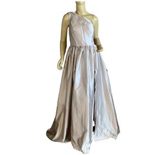 SILVER SATIN ONE SHOULDER SPLIT LEG CORSET SUZHOU FORMAL DRESS NWT 1X