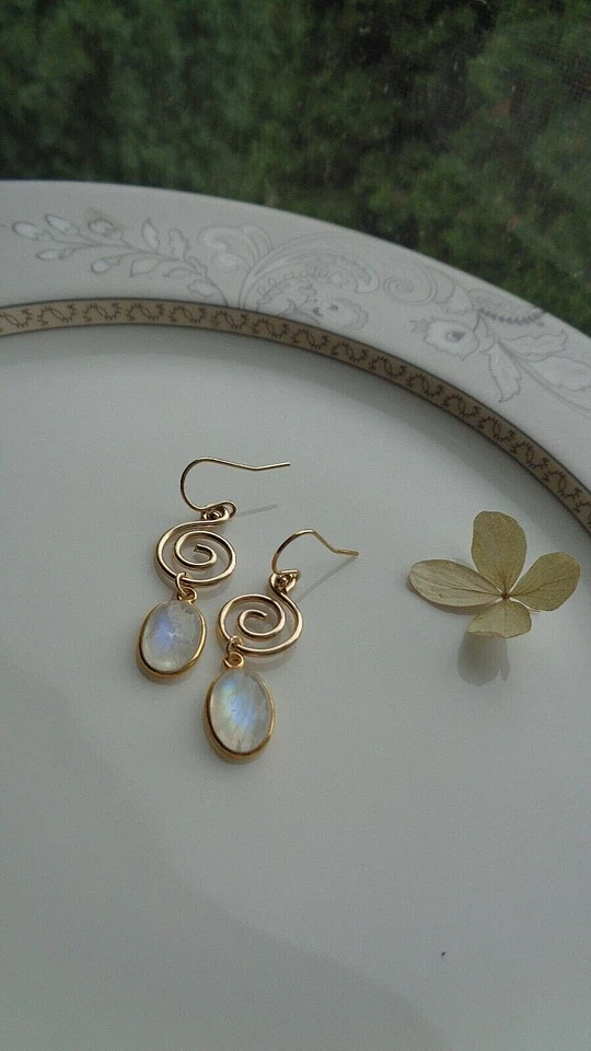 Mondsteinohrringe Gold 14K Gold Filled Goldohrringe Mondstein - Bild 3 von 4