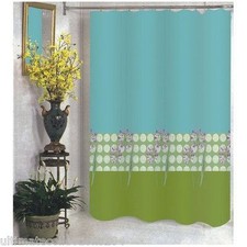 Serenity Fabric Shower Curtain Green Blue White Flowers No Hooks Read Descript