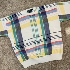 Vintage Nautica Plaid Crewneck Sweater Men Size Large Cotton 90s Preppy