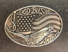 Nocona Oval God Bless America Silver Tone Belt Buckle