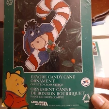 NOS Disney Eeyore candy cane Cross Stitch Christmas ornament by Leisure Arts