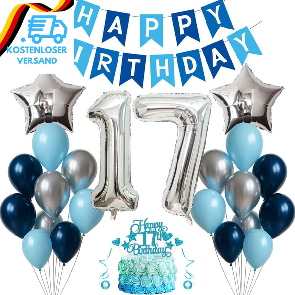 17 Geburtstag Deko Junge MäDchen Luftballon 17.Geburtstag Deko Blau Silber Gebur-image