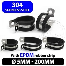 Rubber Lined P Clips Cable Mounting Hose Pipe Clamp 5mm-200mm Stainless Steel A2