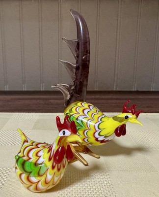 Lenox Barnyard Brilliance Art Glass Rooster 4.25'' Hen 2'' Figurine Set