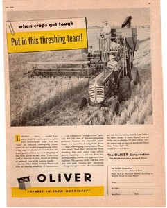 1949 Oliver Model 30 Grain Master Thresher Tractor Single Page Print Ad