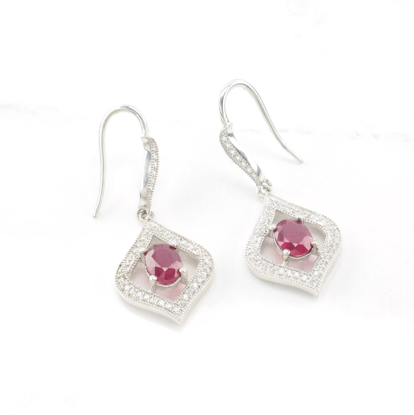 Ruby Sterling Silver Fish Hook Dangle Earrings Pi… - image 4