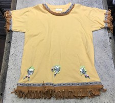 Camisa Disfraz Indio Nativo Americano Vintage - Hecha a Mano - Talla XL - Marrón Bronceado