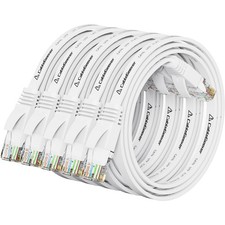 Cat 6 Ethernet Cable 1 FT Flat Network Patch White Snagless RJ45 5 PCS