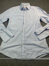 Charles Tyrwhitt Shirt Mens 16-35 Blue Plaid Long Sleeve Button Up French Cuff