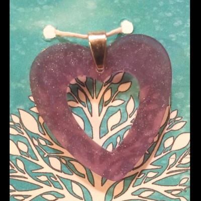 Handcrafted Purple Shimmer Resin Heart Pendant  Love & Hearts Theme