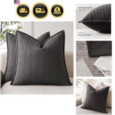 Cotton Waffle Weave Pillow Covers Set 2 Square Decorative Euro Shams 26x26