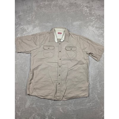 Wrangler Button Up Shirt Mens XL Beige Short Sleeve Casual Workwear *Read