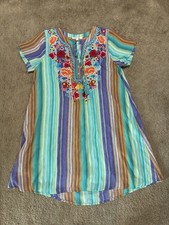Andree By Unit Floral Embroidered S/S Lined Joni Dress Size L Tassel Button