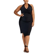 City Studio Womens Asymmetrical Midi Business Halter Dress Plus BHFO 6070